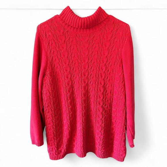 ❤️ Coldwater Creek Cable Knit Turtleneck Sweater - Vibrant Red 1X ❤️ - Picture 1 of 6
